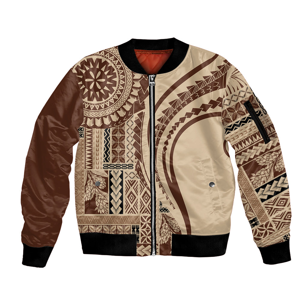 Samoa Siapo Arty Sleeve Zip Bomber Jacket Brown Style - Wonder Print Shop
