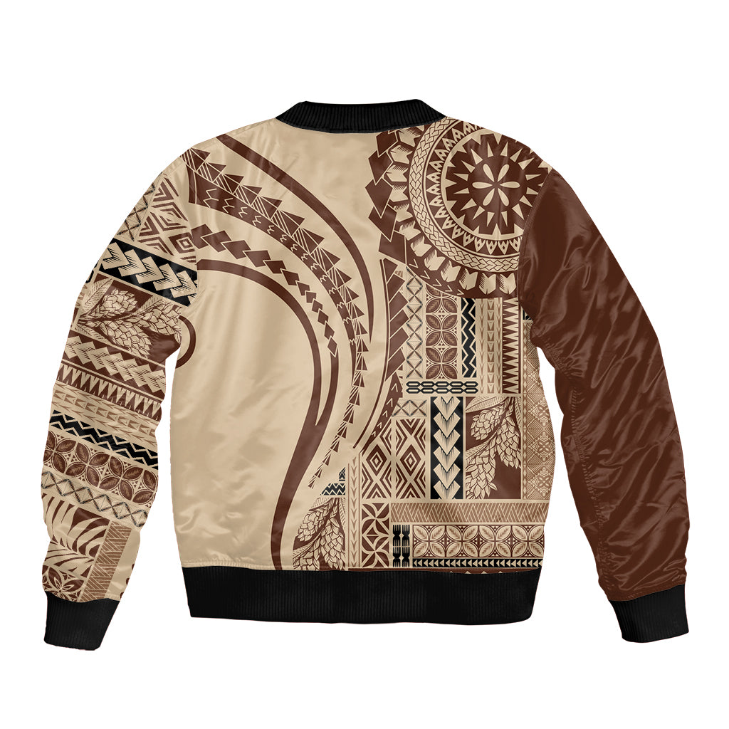Samoa Siapo Arty Sleeve Zip Bomber Jacket Brown Style - Wonder Print Shop