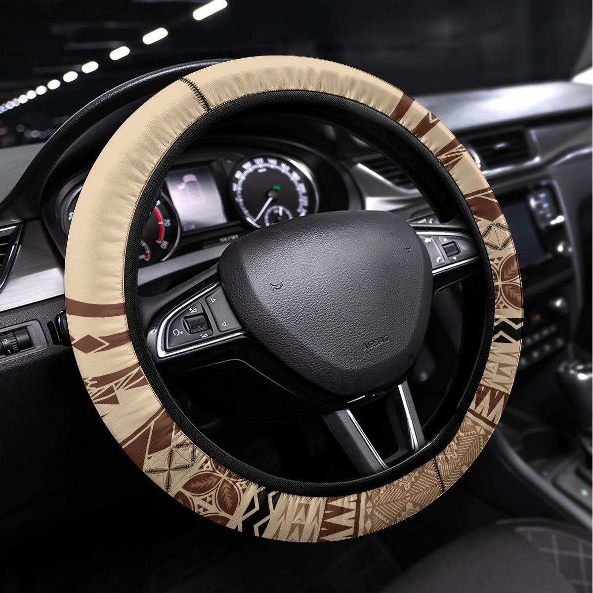 Samoa Siapo Arty Steering Wheel Cover Brown Style - Wonder Print Shop