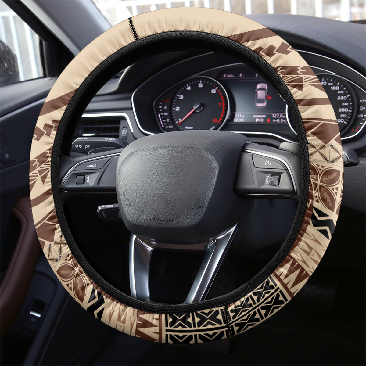 Samoa Siapo Arty Steering Wheel Cover Brown Style - Wonder Print Shop