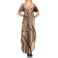 Samoa Siapo Arty Summer Maxi Dress Brown Style - Wonder Print Shop