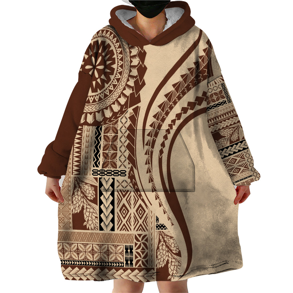 Samoa Siapo Arty Wearable Blanket Hoodie Brown Style - Wonder Print Shop