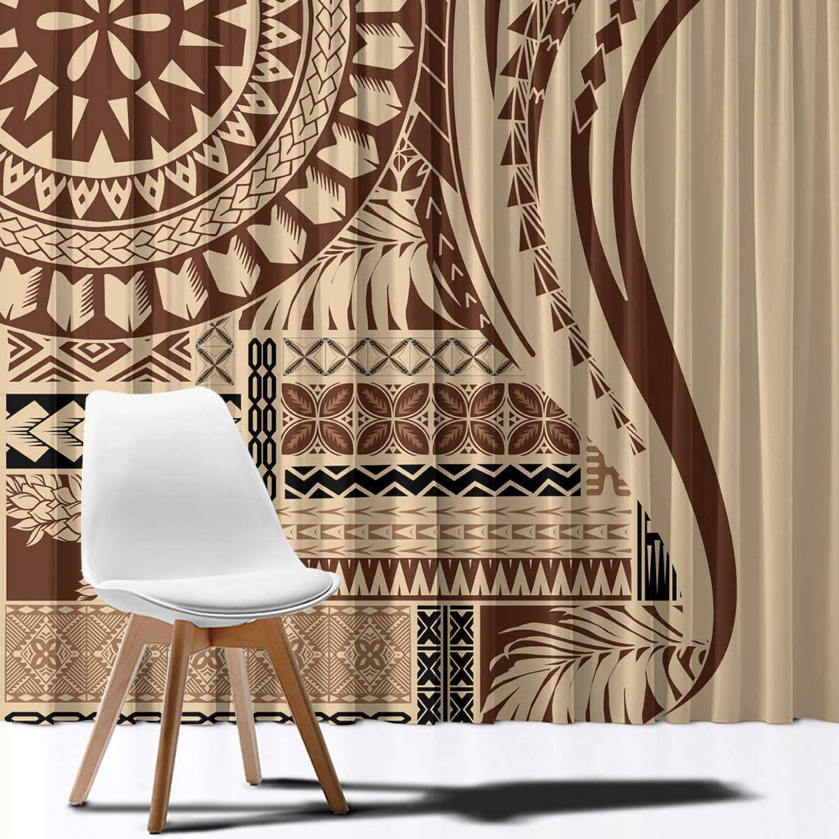 Samoa Siapo Arty Window Curtain Brown Style - Wonder Print Shop