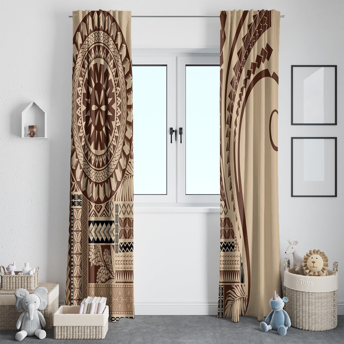 Samoa Siapo Arty Window Curtain Brown Style - Wonder Print Shop