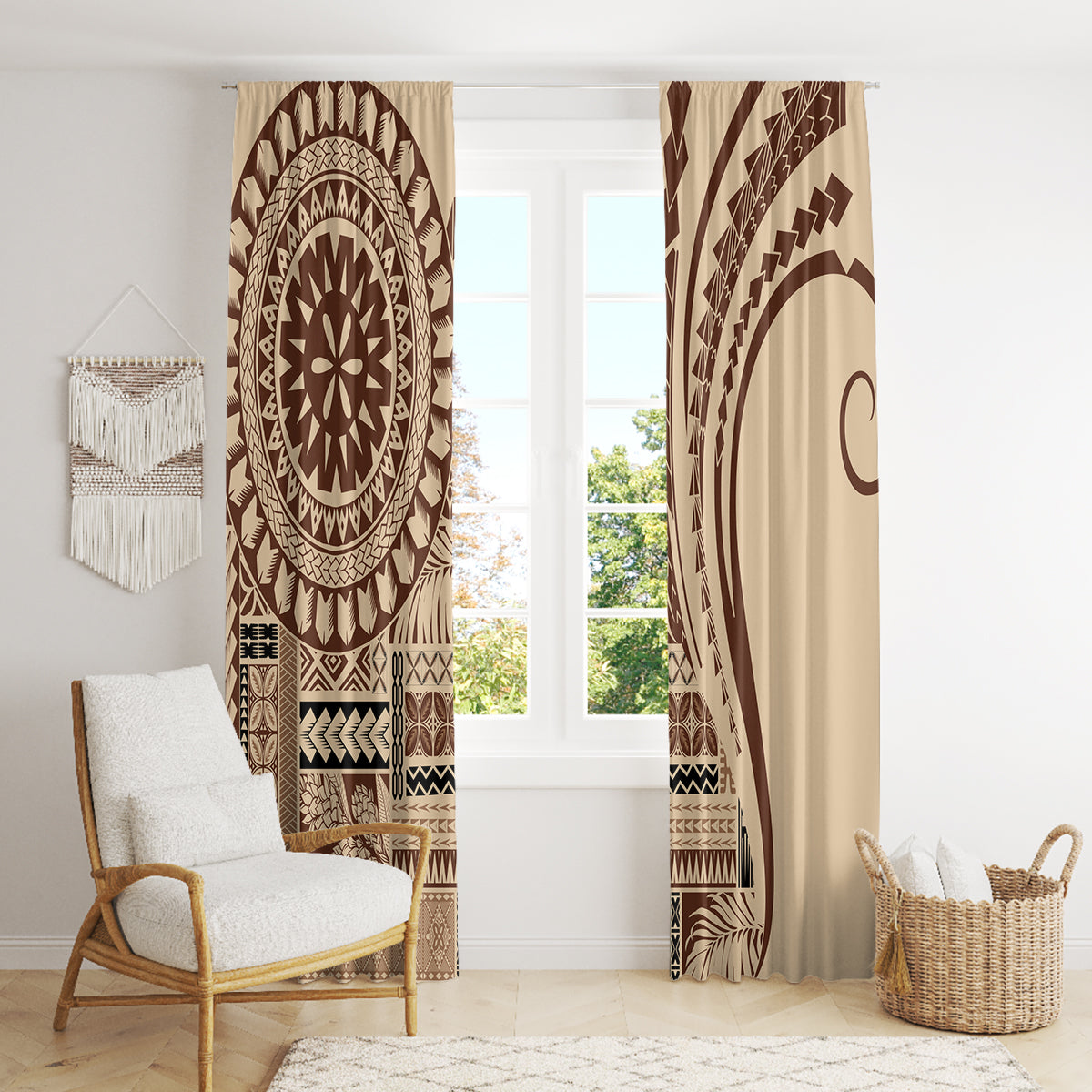 Samoa Siapo Arty Window Curtain Brown Style - Wonder Print Shop