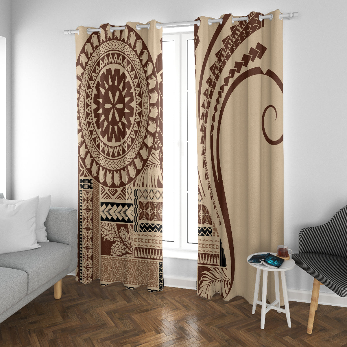 Samoa Siapo Arty Window Curtain Brown Style - Wonder Print Shop