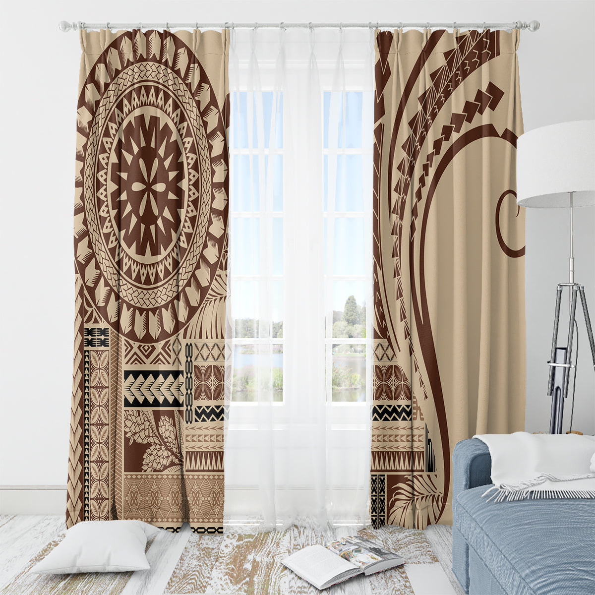 Samoa Siapo Arty Window Curtain Brown Style - Wonder Print Shop