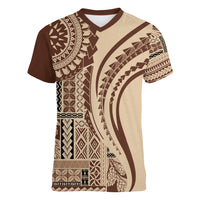 Samoa Siapo Arty Women V Neck T Shirt Brown Style - Wonder Print Shop