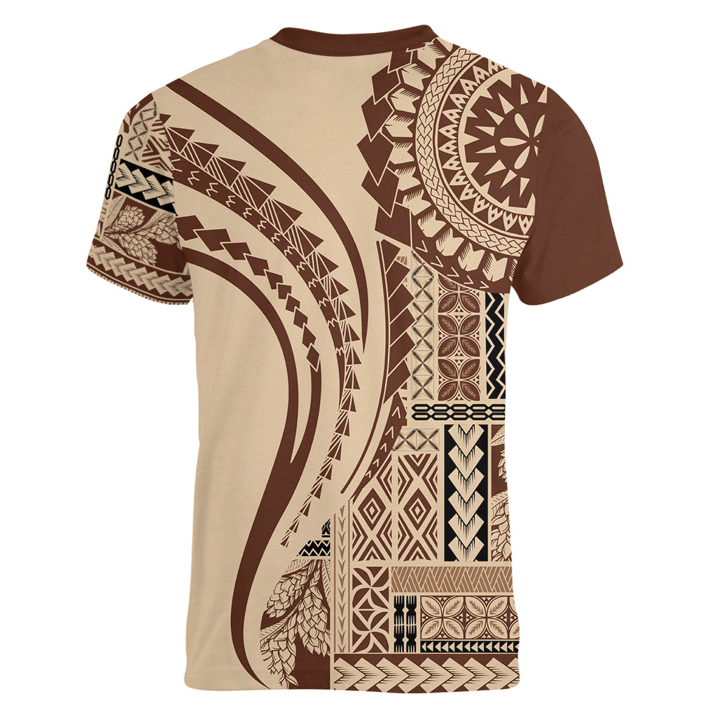 Samoa Siapo Arty Women V Neck T Shirt Brown Style - Wonder Print Shop