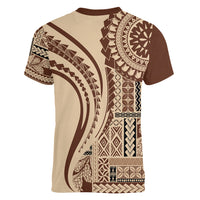 Samoa Siapo Arty Women V Neck T Shirt Brown Style - Wonder Print Shop