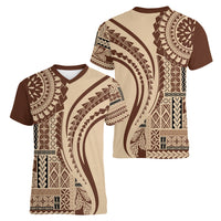Samoa Siapo Arty Women V Neck T Shirt Brown Style - Wonder Print Shop