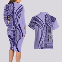 Samoa Siapo Arty Couples Matching Long Sleeve Bodycon Dress and Hawaiian Shirt Purple Style LT9 - Wonder Print Shop