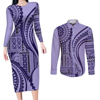 Samoa Siapo Arty Couples Matching Long Sleeve Bodycon Dress and Long Sleeve Button Shirt Purple Style LT9 - Wonder Print Shop