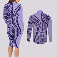 Samoa Siapo Arty Couples Matching Long Sleeve Bodycon Dress and Long Sleeve Button Shirt Purple Style LT9 - Wonder Print Shop