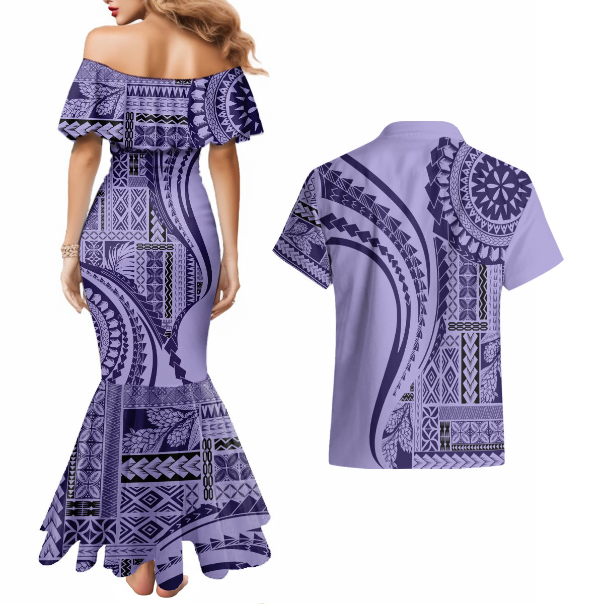 Samoa Siapo Arty Couples Matching Mermaid Dress and Hawaiian Shirt Purple Style LT9 - Wonder Print Shop