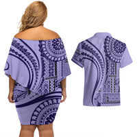 Samoa Siapo Arty Couples Matching Off Shoulder Short Dress and Hawaiian Shirt Purple Style LT9 - Wonder Print Shop