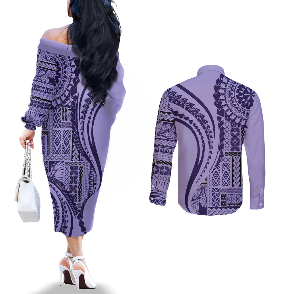 samoa-siapo-arty-couples-matching-off-the-shoulder-long-sleeve-dress-and-long-sleeve-button-shirt-purple-style