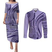 Samoa Siapo Arty Couples Matching Puletasi Dress and Long Sleeve Button Shirt Purple Style LT9 - Wonder Print Shop