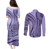Samoa Siapo Arty Couples Matching Puletasi Dress and Long Sleeve Button Shirt Purple Style LT9 - Wonder Print Shop