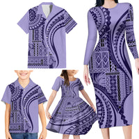 Samoa Siapo Arty Family Matching Long Sleeve Bodycon Dress and Hawaiian Shirt Purple Style LT9 - Wonder Print Shop