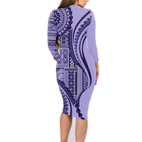 Samoa Siapo Arty Family Matching Long Sleeve Bodycon Dress and Hawaiian Shirt Purple Style LT9 - Wonder Print Shop