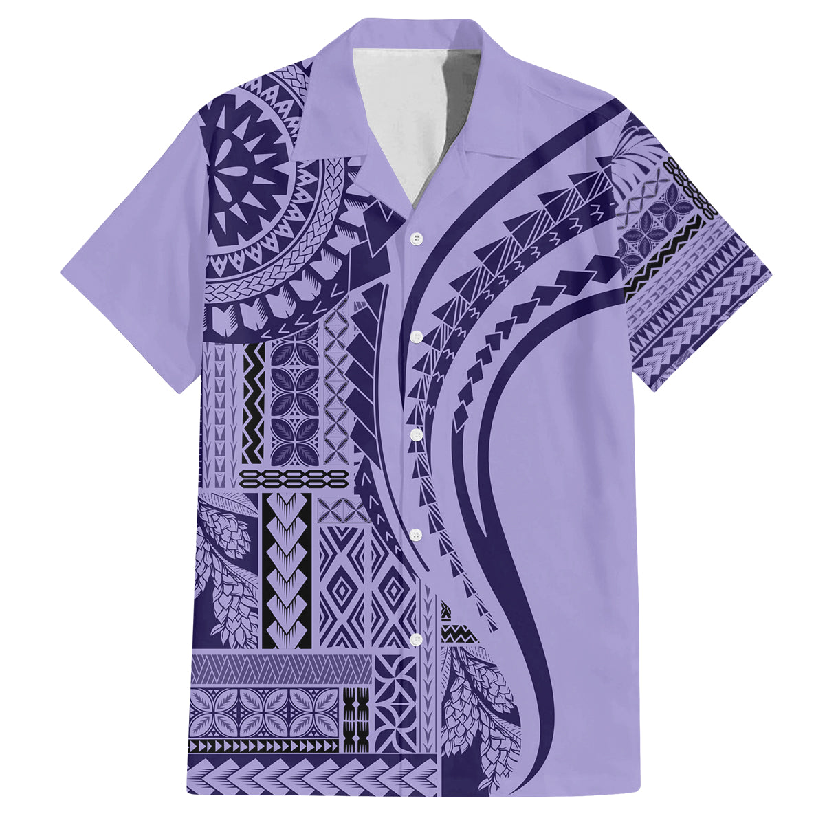 Samoa Siapo Arty Family Matching Off Shoulder Long Sleeve Dress and Hawaiian Shirt Purple Style - Wonder Print Shop
