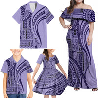 Samoa Siapo Arty Family Matching Off Shoulder Maxi Dress and Hawaiian Shirt Purple Style LT9 - Wonder Print Shop