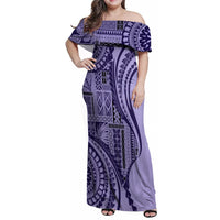 Samoa Siapo Arty Family Matching Off Shoulder Maxi Dress and Hawaiian Shirt Purple Style LT9 - Wonder Print Shop