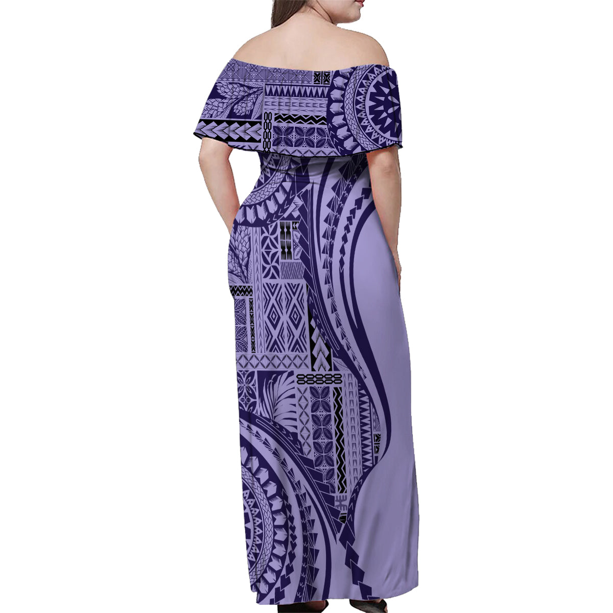 Samoa Siapo Arty Family Matching Off Shoulder Maxi Dress and Hawaiian Shirt Purple Style LT9 - Wonder Print Shop