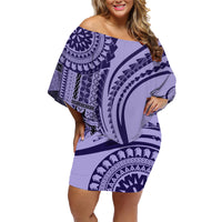 Samoa Siapo Arty Family Matching Off Shoulder Short Dress and Hawaiian Shirt Purple Style LT9 - Wonder Print Shop