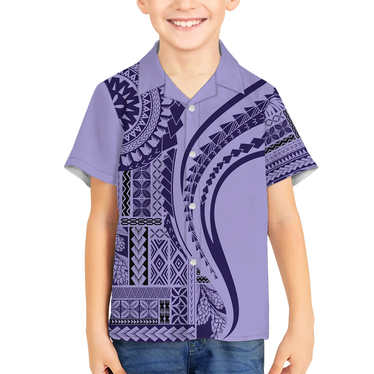 Samoa Siapo Arty Family Matching Puletasi Dress and Hawaiian Shirt Purple Style - Wonder Print Shop