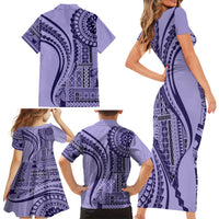 Samoa Siapo Arty Family Matching Short Sleeve Bodycon Dress and Hawaiian Shirt Purple Style - Wonder Print Shop