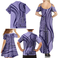 Samoa Siapo Arty Family Matching Summer Maxi Dress and Hawaiian Shirt Purple Style - Wonder Print Shop