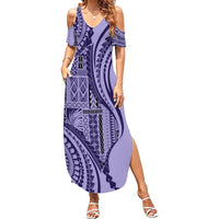 Samoa Siapo Arty Family Matching Summer Maxi Dress and Hawaiian Shirt Purple Style - Wonder Print Shop