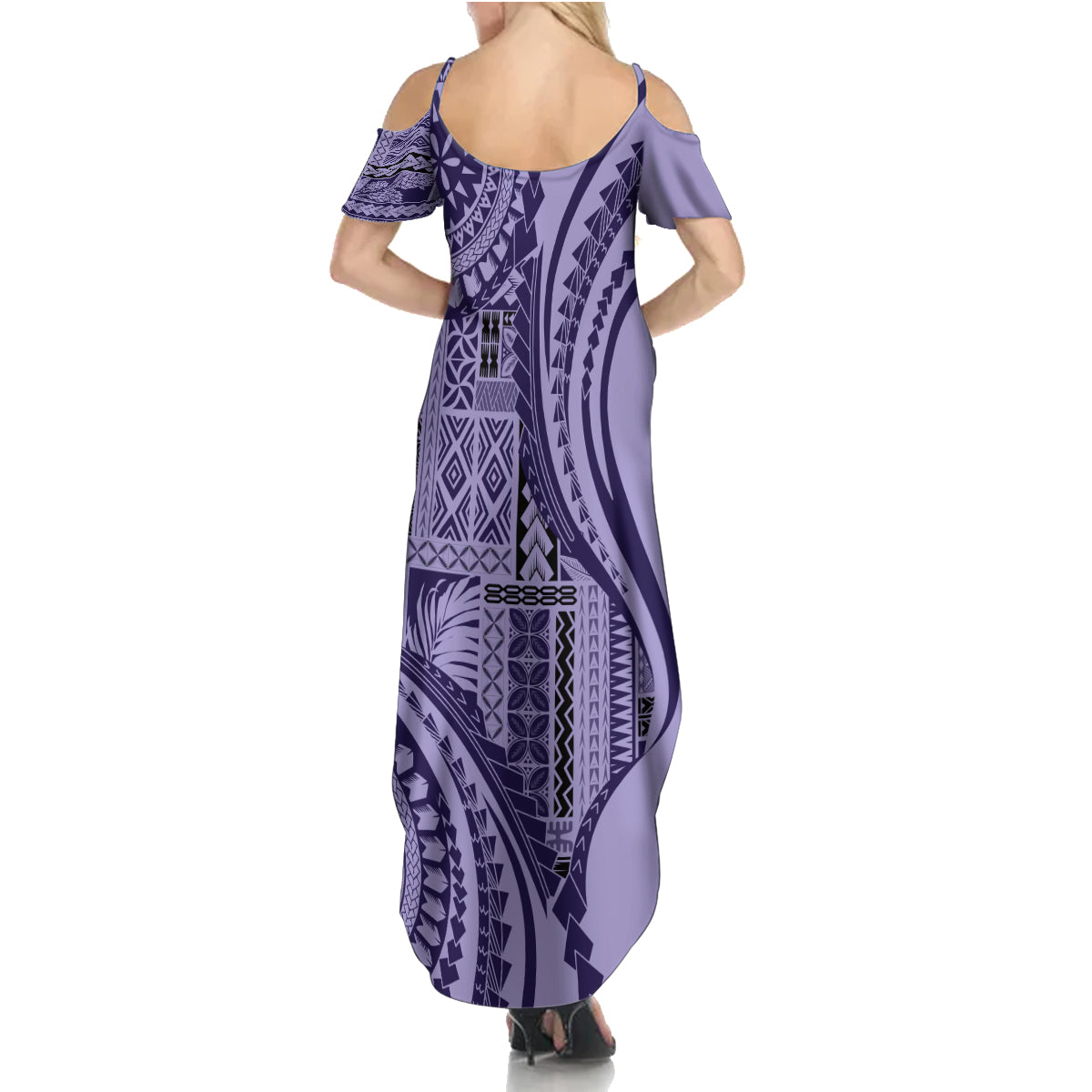 Samoa Siapo Arty Family Matching Summer Maxi Dress and Hawaiian Shirt Purple Style - Wonder Print Shop