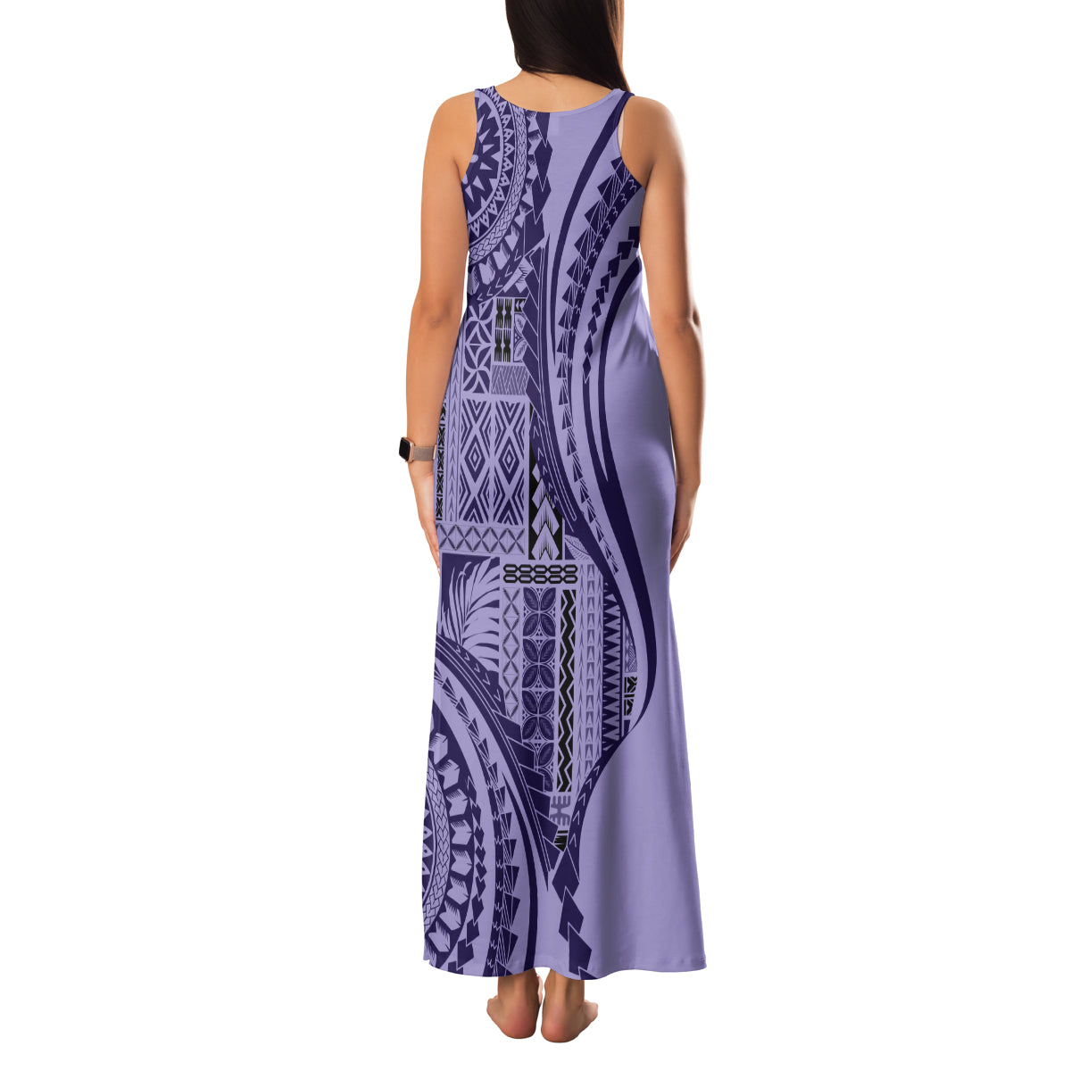 Samoa Siapo Arty Family Matching Tank Maxi Dress and Hawaiian Shirt Purple Style - Wonder Print Shop