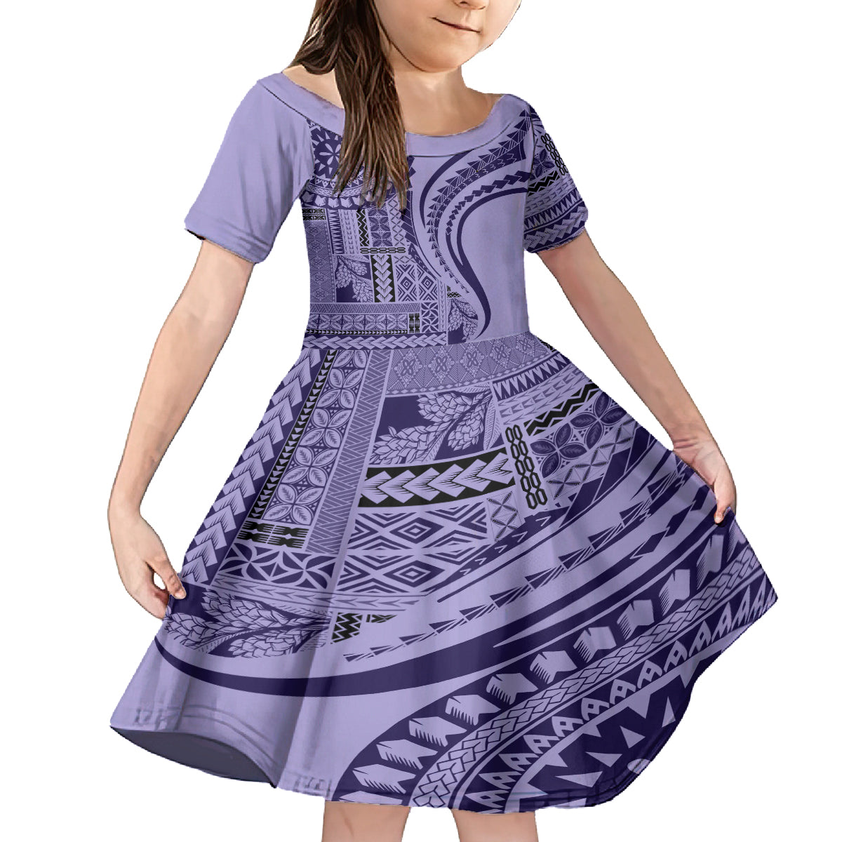 Samoa Siapo Arty Kid Short Sleeve Dress Purple Style - Wonder Print Shop