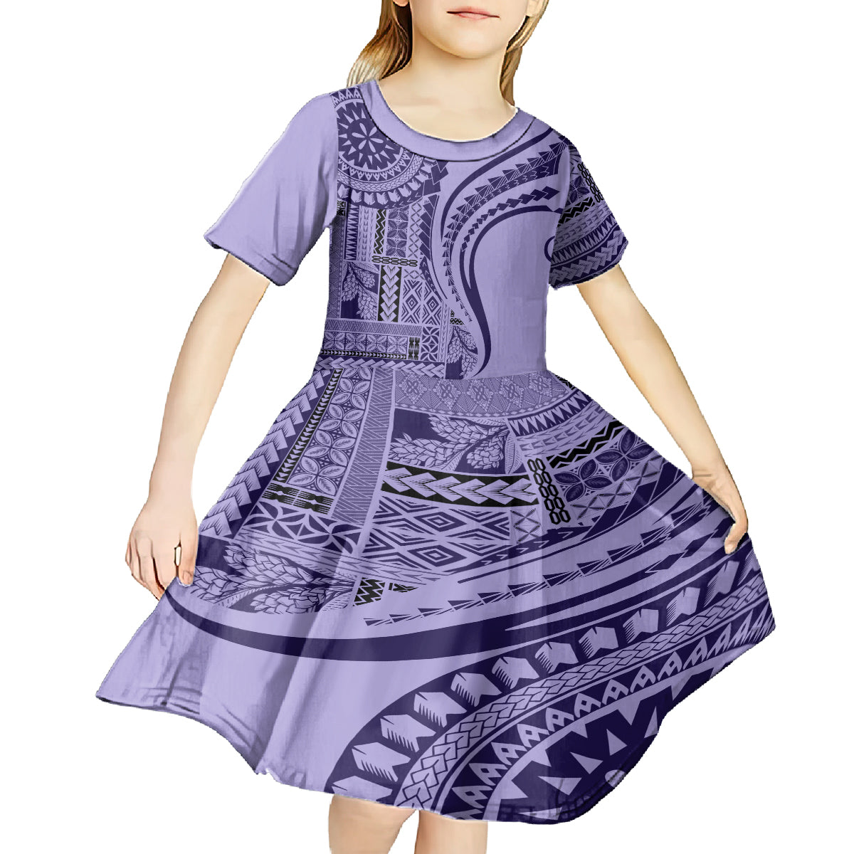 Samoa Siapo Arty Kid Short Sleeve Dress Purple Style - Wonder Print Shop