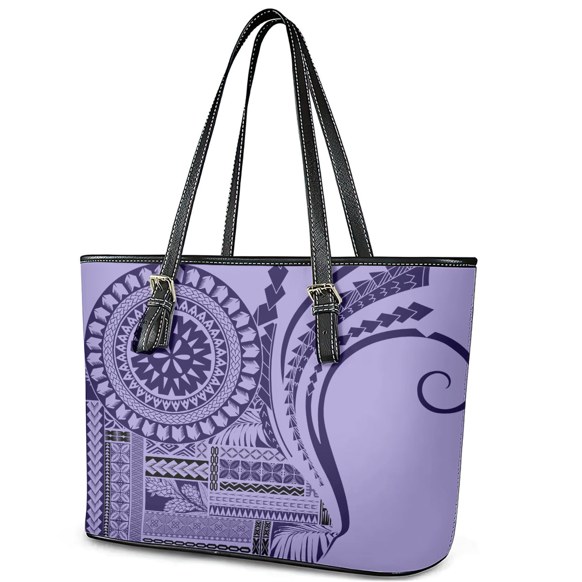 Samoa Siapo Arty Leather Tote Bag Purple Style - Wonder Print Shop