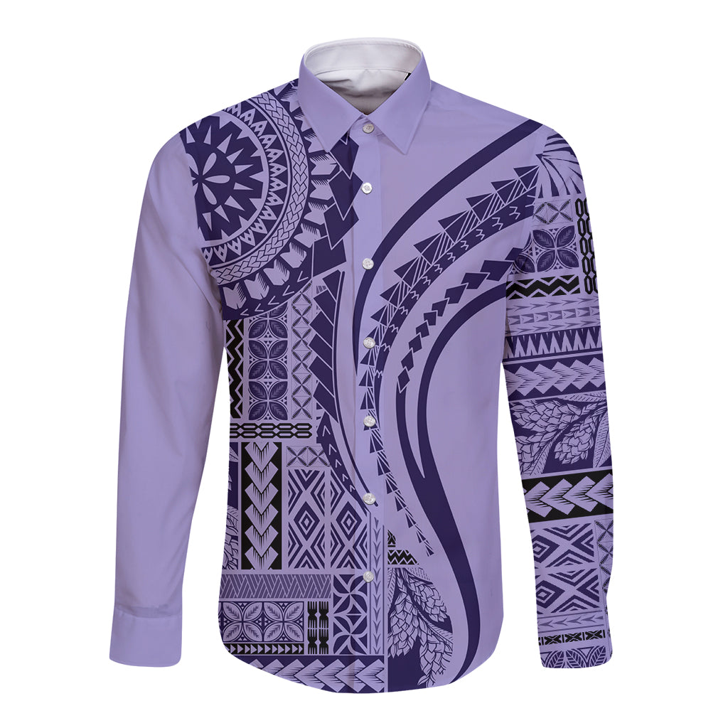 Samoa Siapo Arty Long Sleeve Button Shirt Purple Style - Wonder Print Shop
