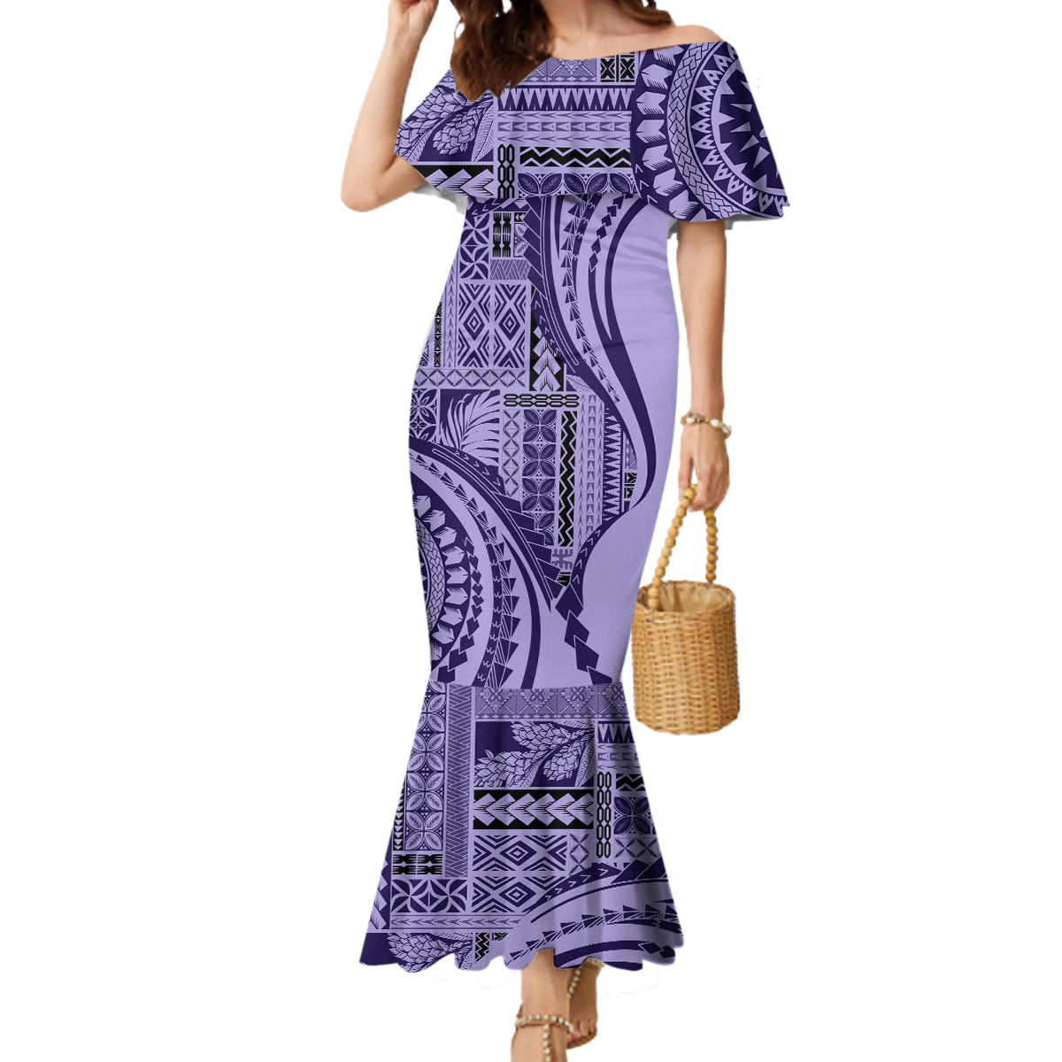 Samoa Siapo Arty Mermaid Dress Purple Style - Wonder Print Shop