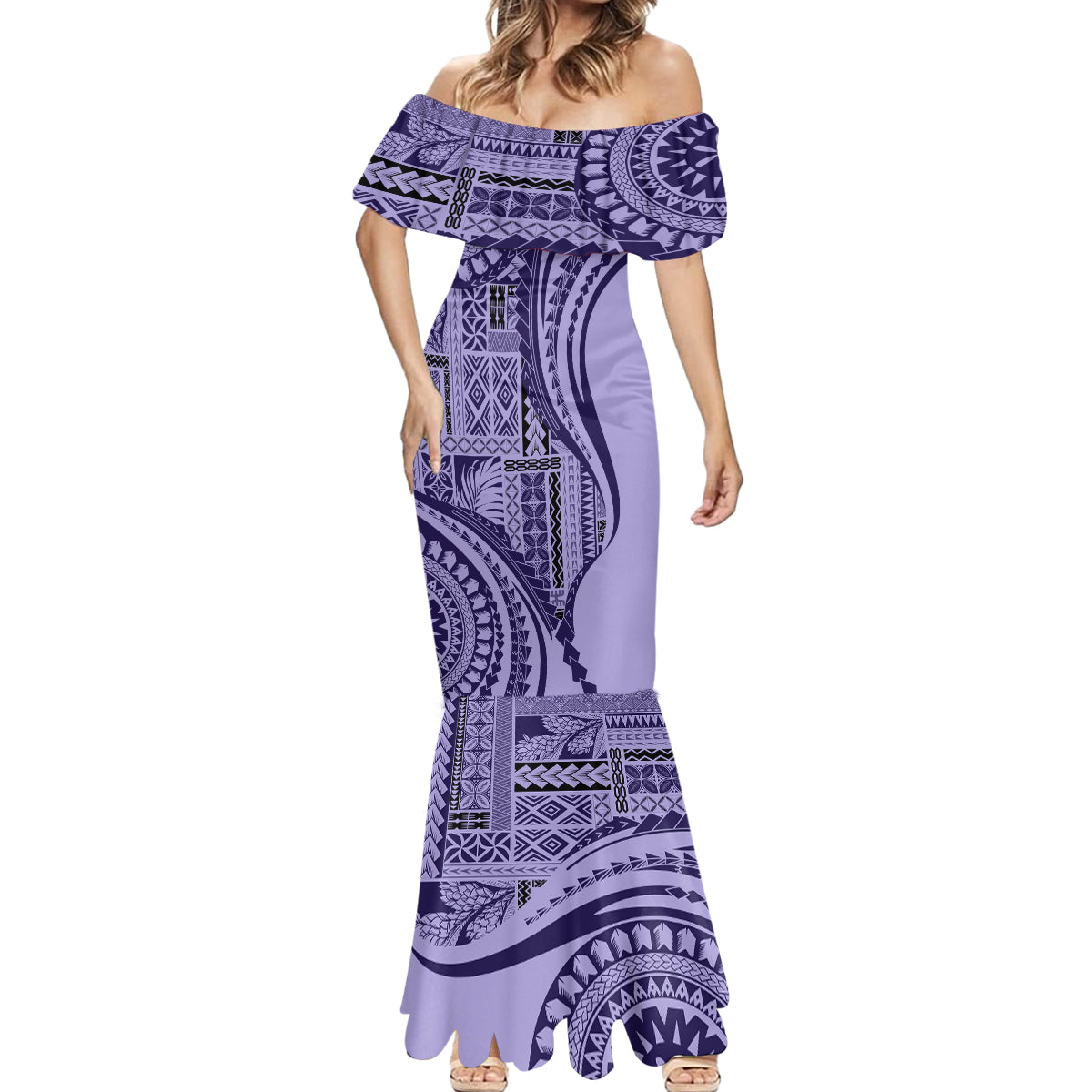 Samoa Siapo Arty Mermaid Dress Purple Style - Wonder Print Shop
