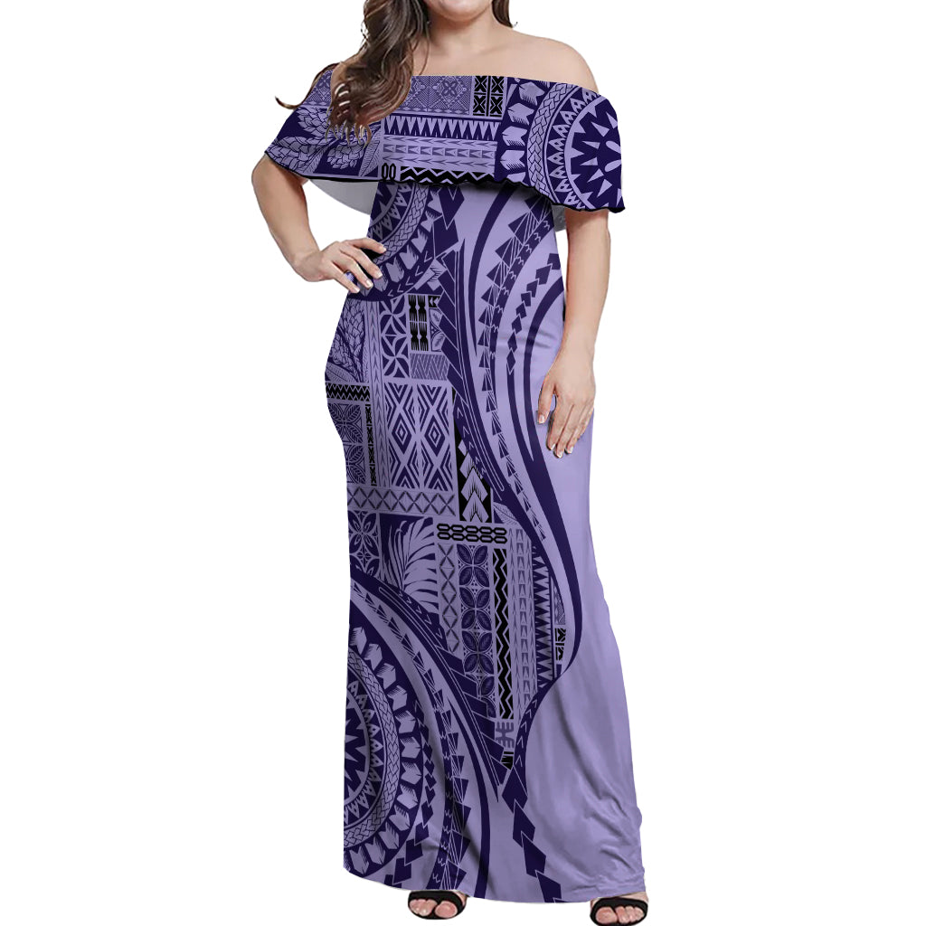 Samoa Siapo Arty Off Shoulder Maxi Dress Purple Style - Wonder Print Shop