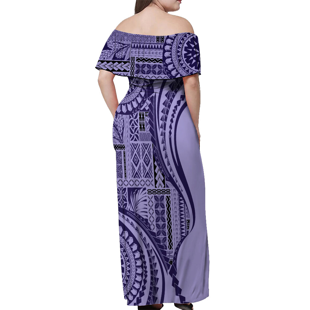 Samoa Siapo Arty Off Shoulder Maxi Dress Purple Style - Wonder Print Shop