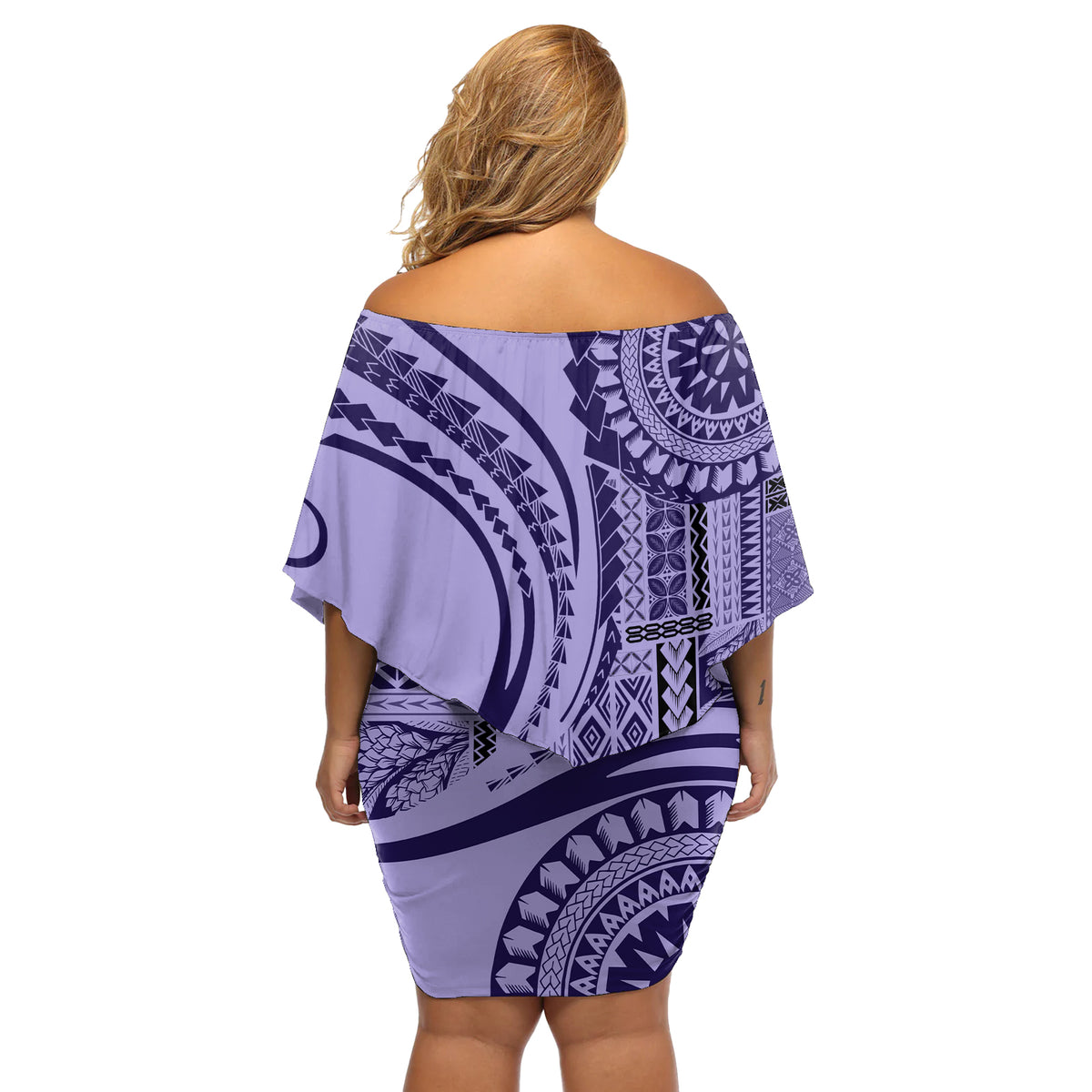 Samoa Siapo Arty Off Shoulder Short Dress Purple Style - Wonder Print Shop