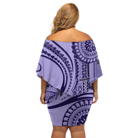 Samoa Siapo Arty Off Shoulder Short Dress Purple Style - Wonder Print Shop