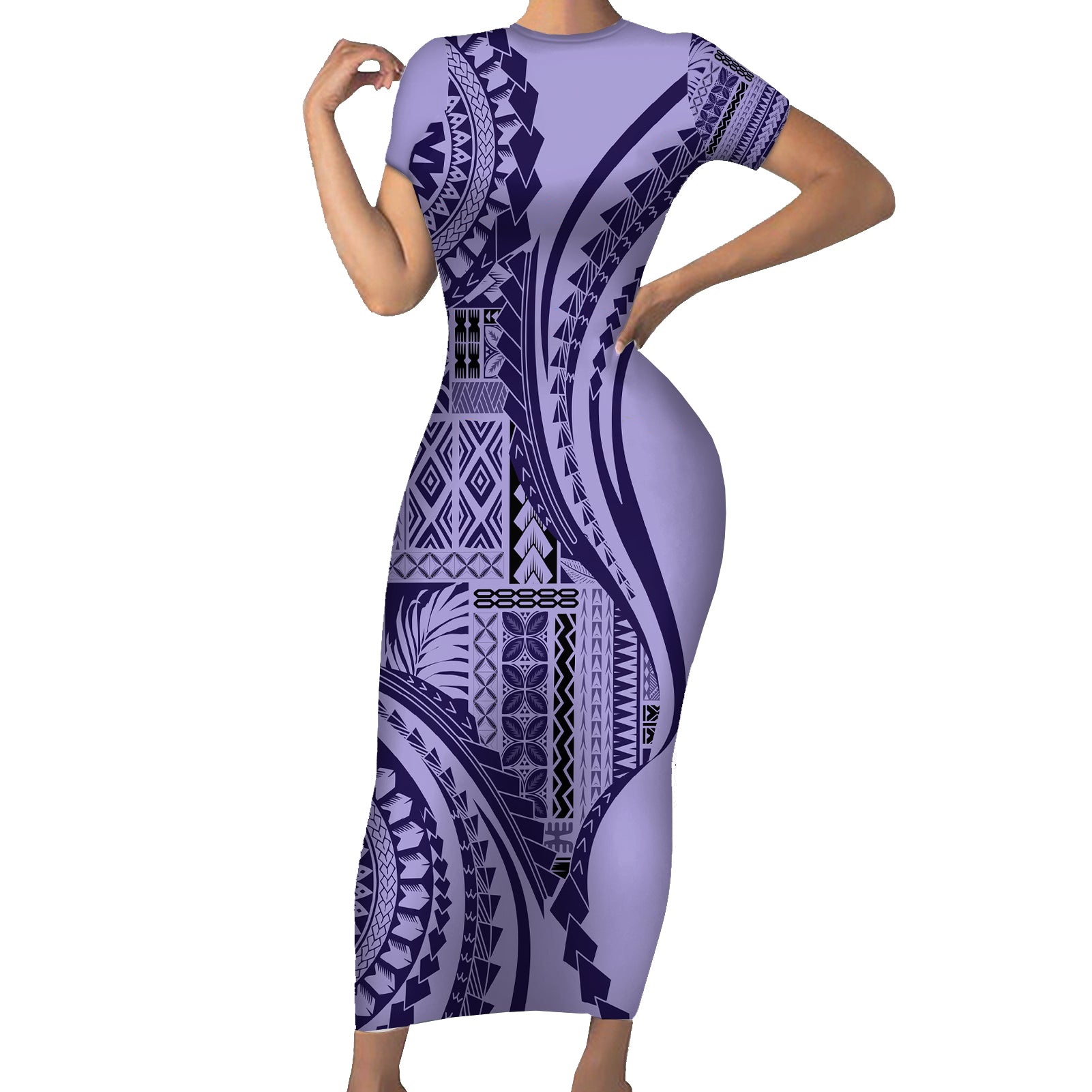 Samoa Siapo Arty Short Sleeve Bodycon Dress Purple Style - Wonder Print Shop