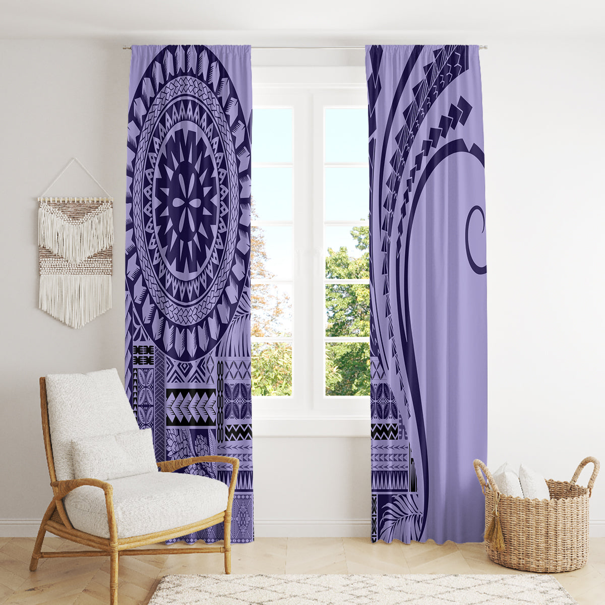 Samoa Siapo Arty Window Curtain Purple Style - Wonder Print Shop