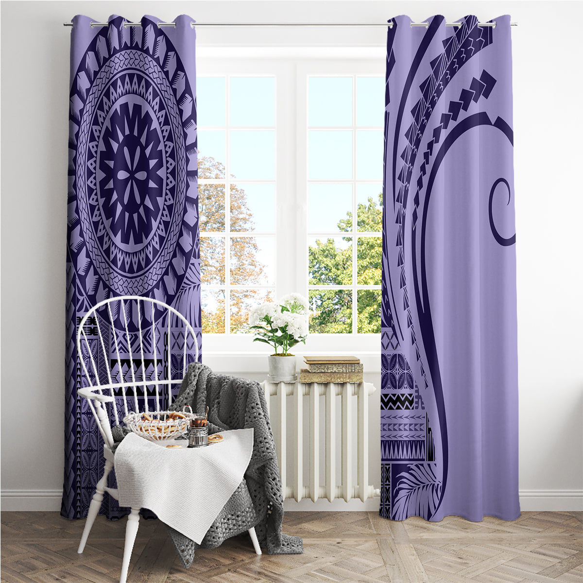 Samoa Siapo Arty Window Curtain Purple Style - Wonder Print Shop