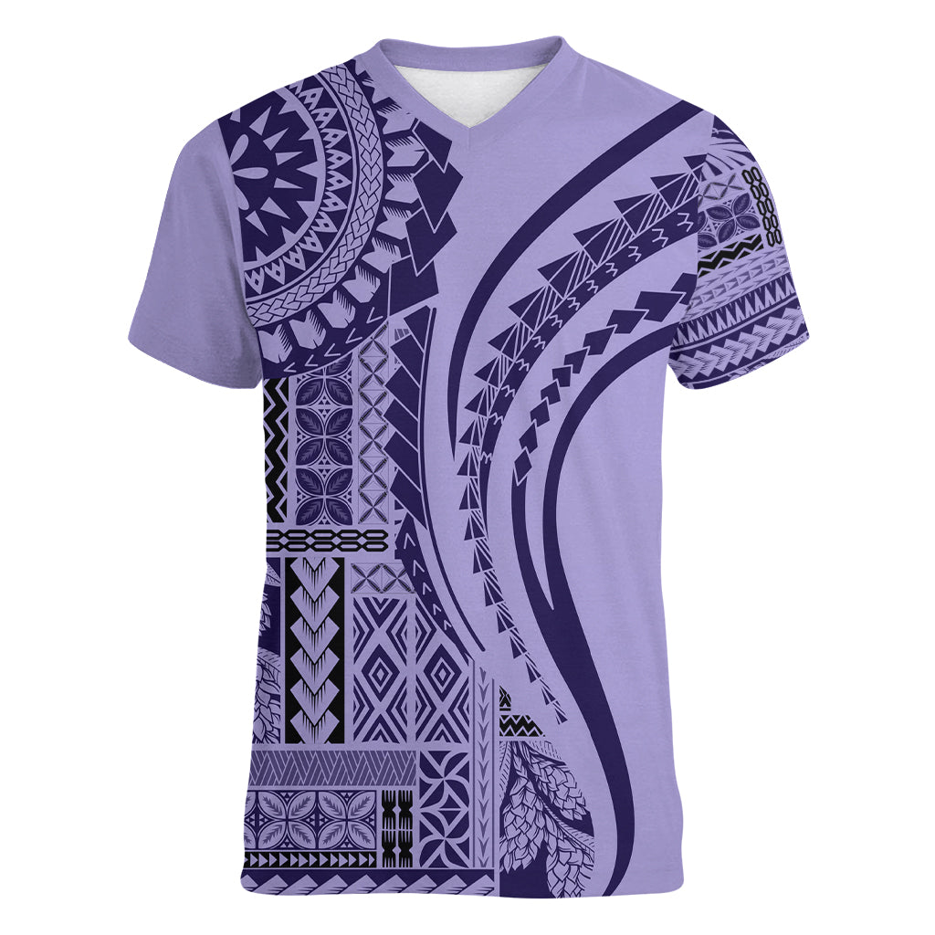 Samoa Siapo Arty Women V Neck T Shirt Purple Style - Wonder Print Shop